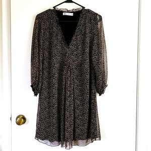Zara Small Chiffon Black & Brown Pattern Dress